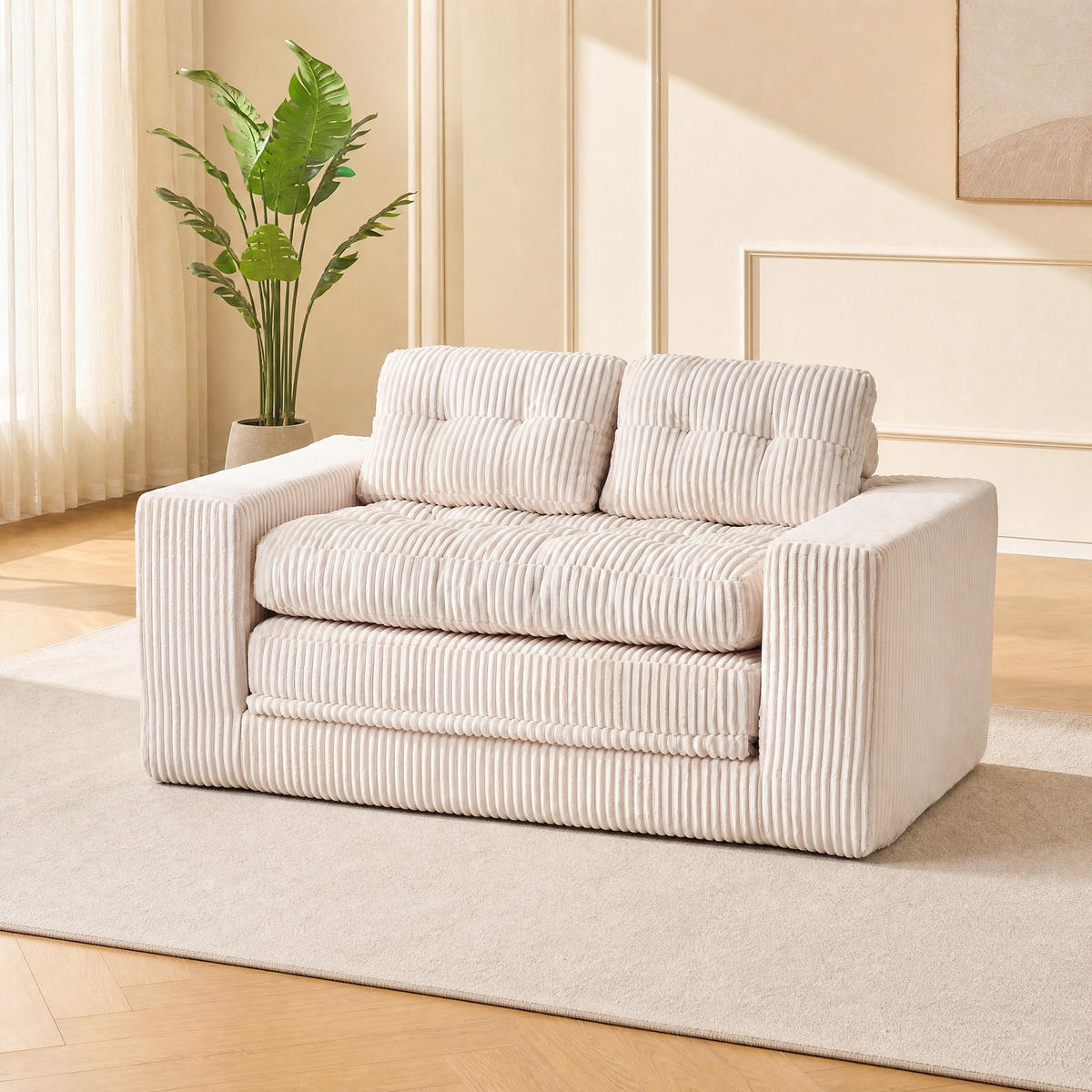 SCHLAFSOFA 2-in-1 rahmenloser Zweisitzer Cord Beige - Beige, Holzwerkstoff (85/54/140cm) - Meubliv