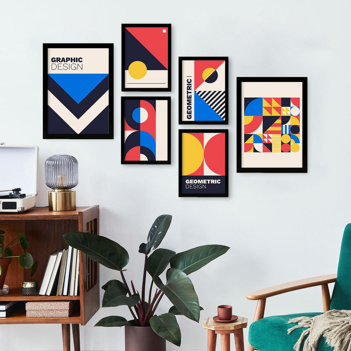 POSTER Set Mit 6 Drucken Im Bauhaus 1 Geometrische Designkollektion Drucke Mit Ästhetische Dekorative Rahmen Für Zuhause A3 & A4 Schwarzer Rahmen - Schwarz, Papier (29/3cm) - Nacnic