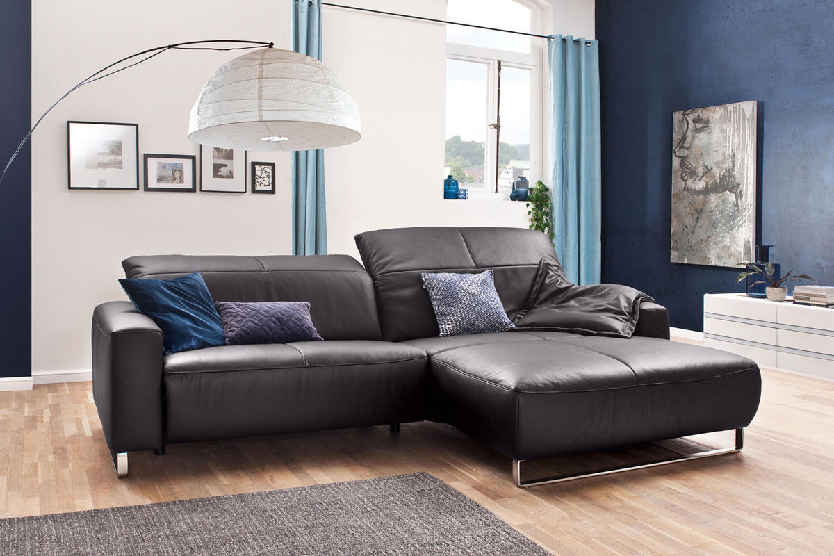 ECKSOFA YORK Taupe Leder - Taupe/Silberfarben, Leder (284/180cm) - KAWOLA
