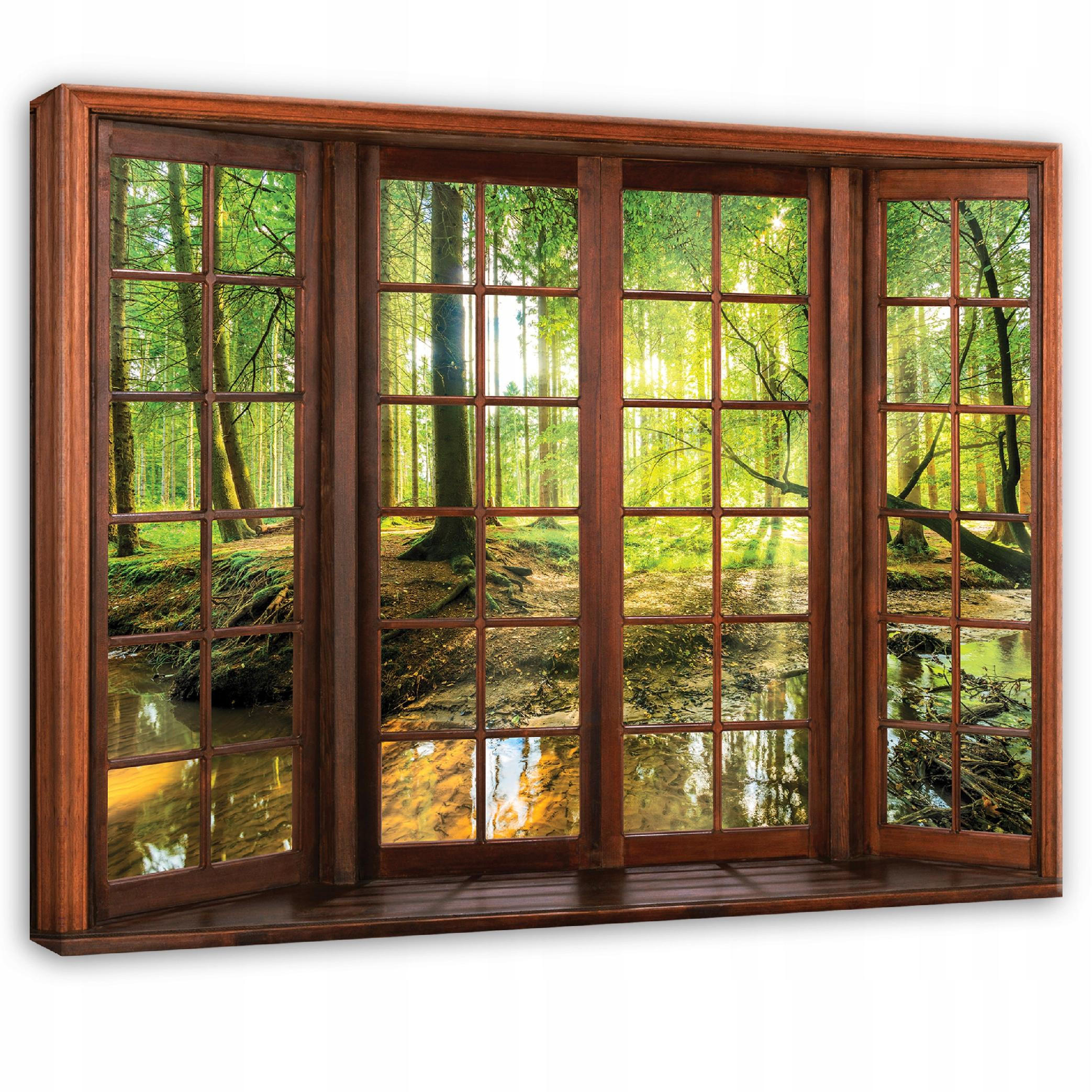 LEINWANDBILD 3D-Fenster Wald Grün 100x70 cm - Multicolor, Holzwerkstoff (100/70cm) - Wallarena