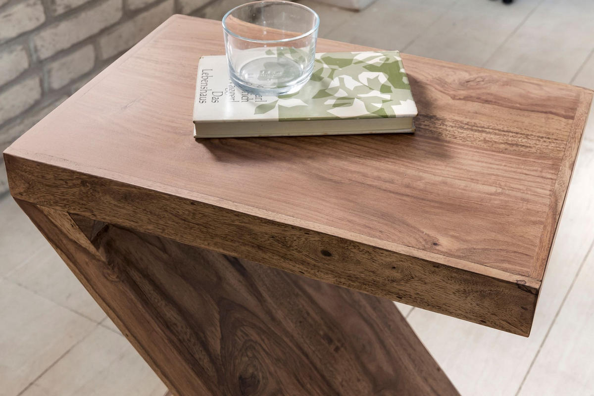 BEISTELLTISCH Massivholz Z-Form Handgefertigt, Beige 44x30x59 cm - Beige, Holz (30/44/59cm) - KADIMA DESIGN