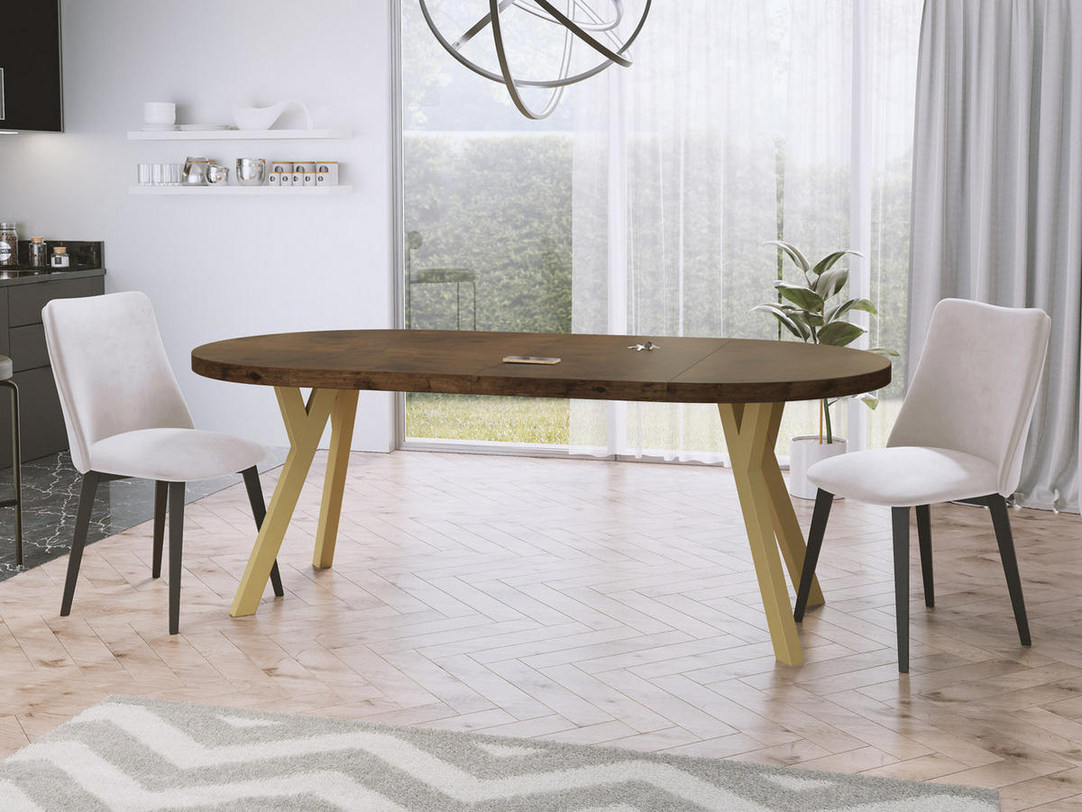 ESSTISCH Mateo runder ausziehbarer, Lefkas Eiche 100-200/100/76 cm - Alteiche/Goldfarben, Holz/Holzwerkstoff (100/100/76cm) - WFL GROUP