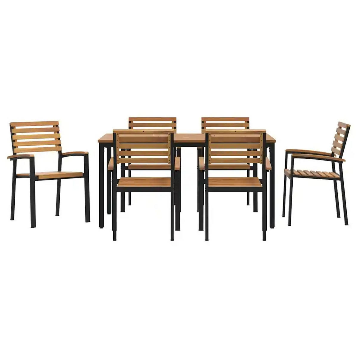 LOUNGEGARNITUR Garten 7-teiliges Schwarz - Schwarz, Holz - Kaket
