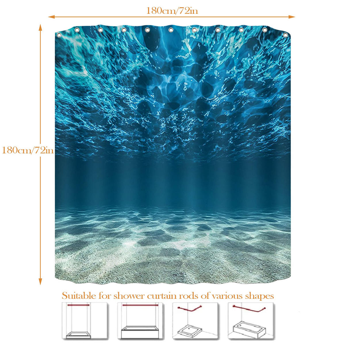 DUSCHVORHANG Polyester 3D 180 cm wasserdicht mit Haken für Badezimmer und Dusche - Blau, Textil (180/180cm) - MCBOSON
