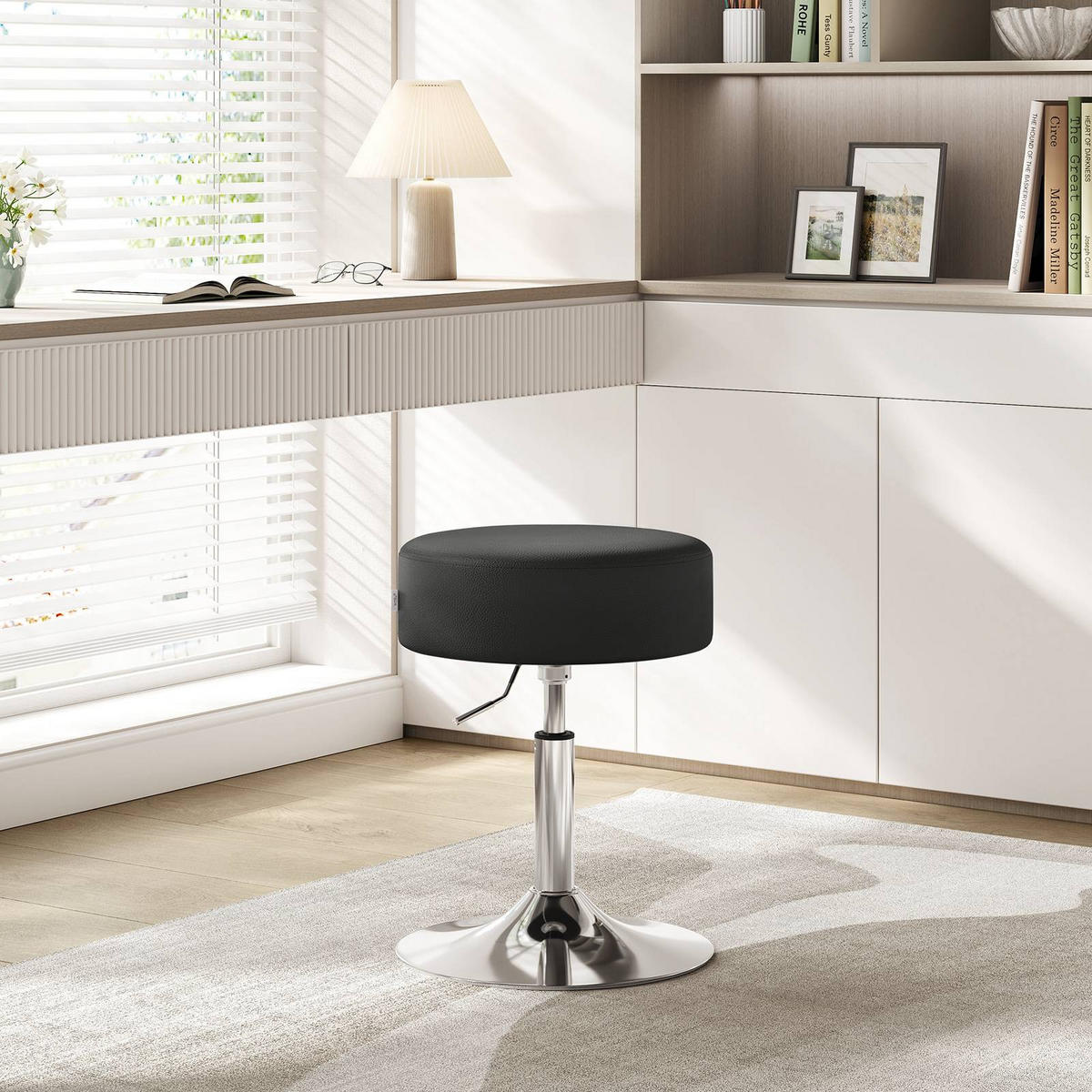 SITZHOCKER 2er Set, rund, Kunstleder, Grau - Silberfarben/Grau, Textil/Metall (38.5/56/38.5cm) - Woltu