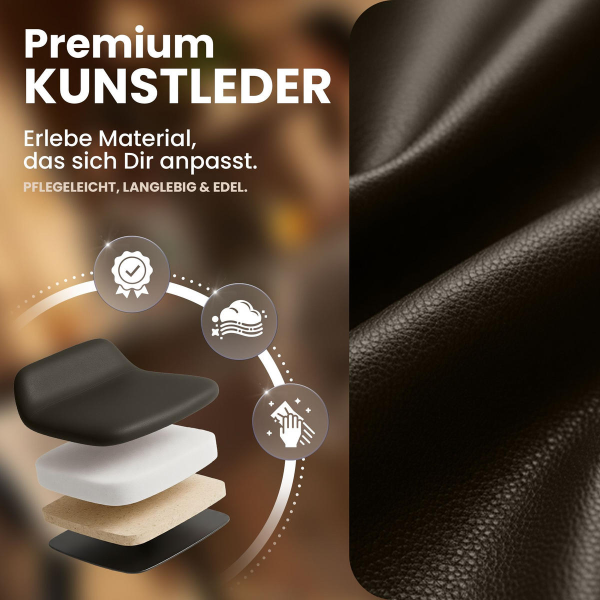 BARHOCKER Lederlook Braun - Schwarz/Braun, Textil/Metall (49/105/56cm) - CLP