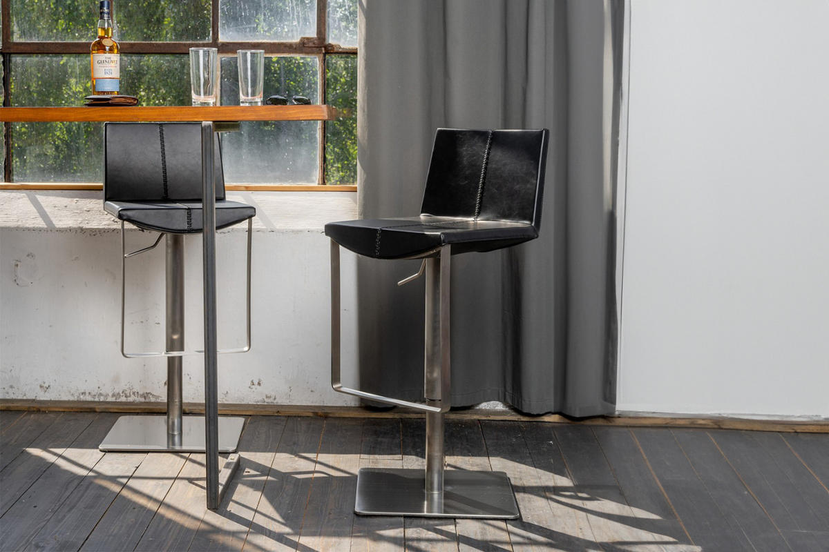 BARHOCKER FES Schwarz Kunstleder - Schwarz, Leder (42/85/51cm) - KAWOLA