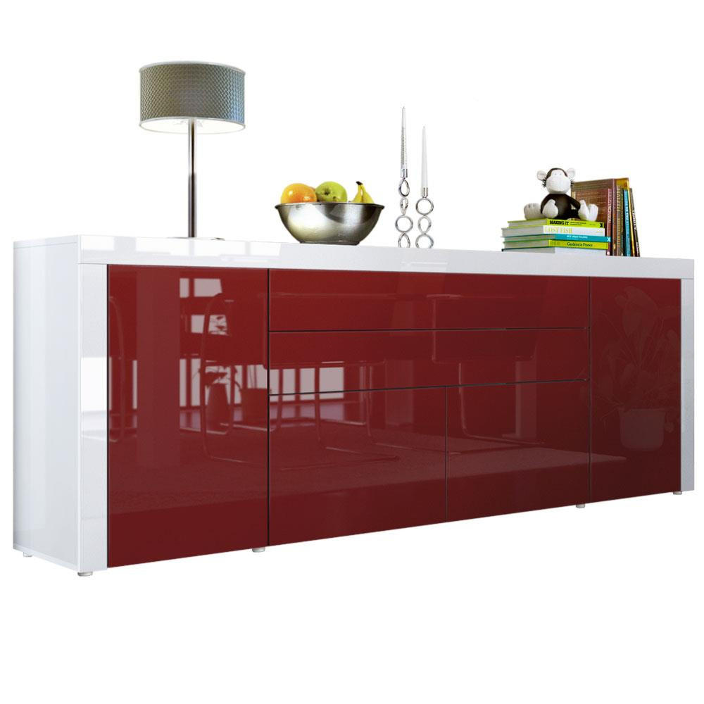 SIDEBOARD La Paz Bordeaux Hochglanz / Weiß Hochglanz - Bordeaux, Holzwerkstoff (200/72/35cm) - Vladon