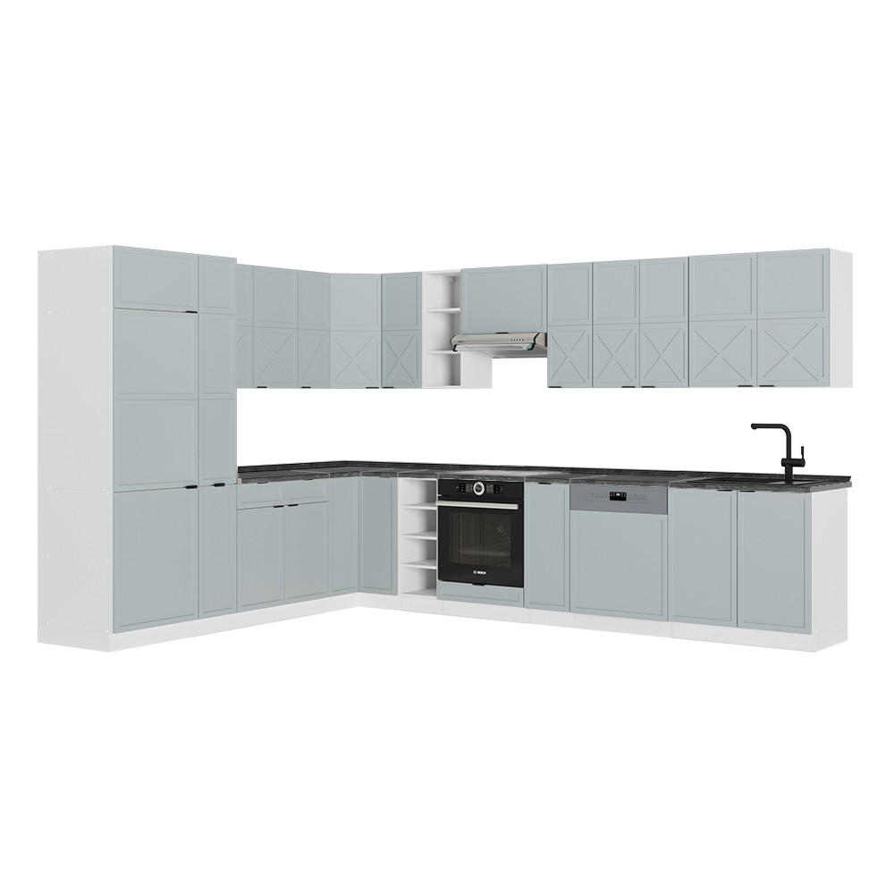 ROHOVÁ KUCHYŇA Fame-Line Svetlomodrá/sivá/biela - svetlomodrá, kompozitné drevo (347/81.6/60cm) - Vicco
