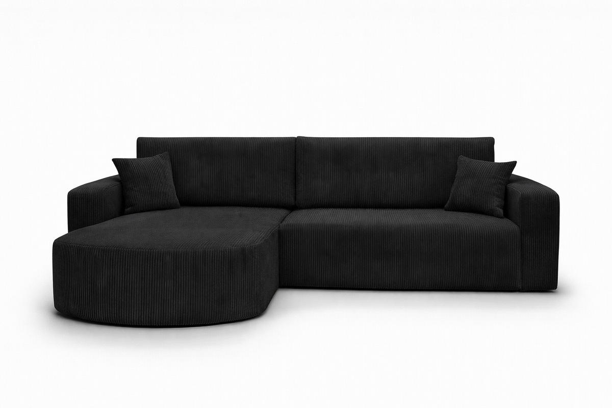 ECKSOFA Mit Schlaffunktion, Cordstoff Poso, Schwarz, Links, ROUND ONE XL - Schwarz, Holz (271/175cm) - Kaiser Möbel