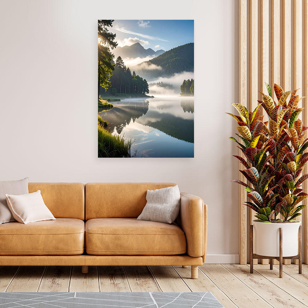 LEINWANDBILD Landschaft See Berge Täler 40x60cm - Grün, Textil (40/60cm) - Feeby