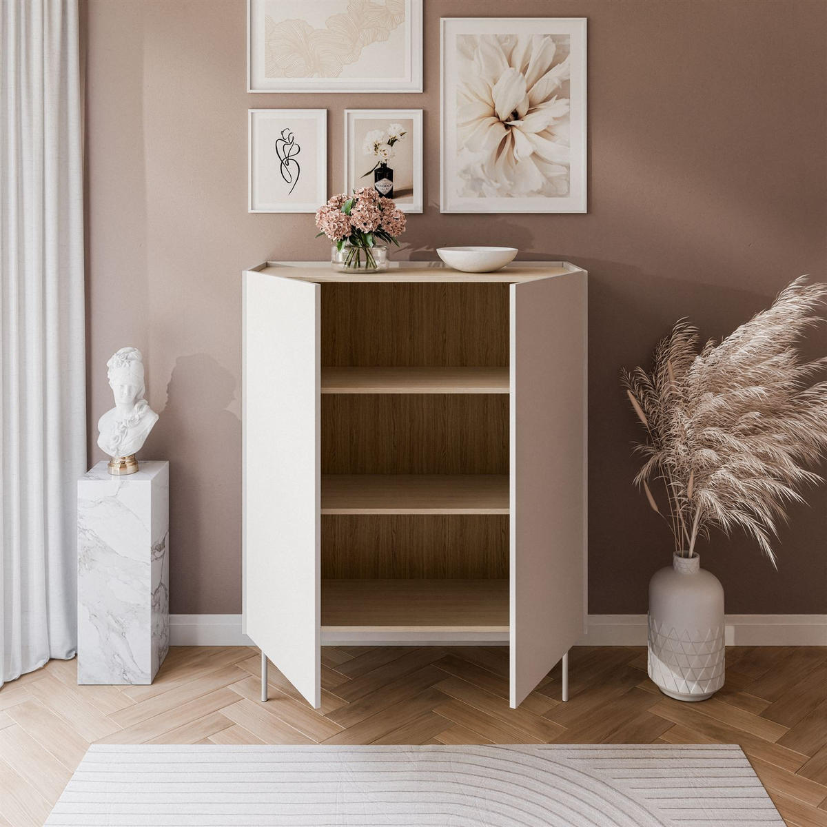 KOMMODE ESSENCE 2D KD97 Kaschmir / Eiche Linea - Kaschmir/Eichefarben, Holzwerkstoff (97/122/37cm) - Lookway