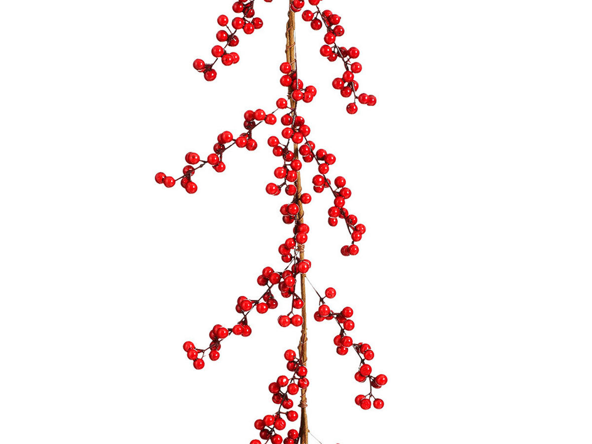 WEIHNACHTSGIRLANDE mit Beeren und Zweigen rot, 180 cm - Rot, Kunststoff (180cm) - LAALU