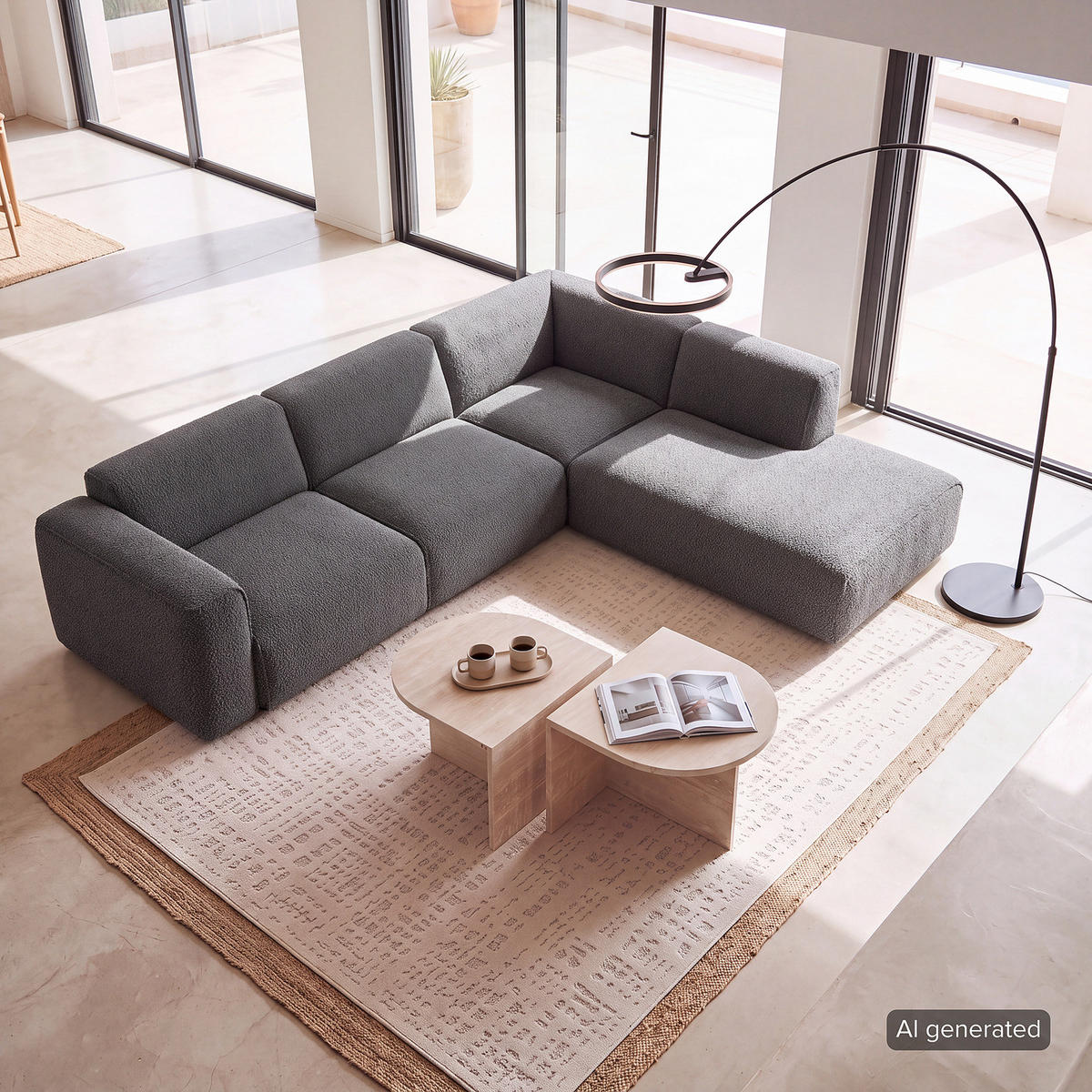 3-SITZER ECKSOFA mit Recamiere - Anthrazit/Schwarz, Kunststoff/Textil (295/231cm) - home24