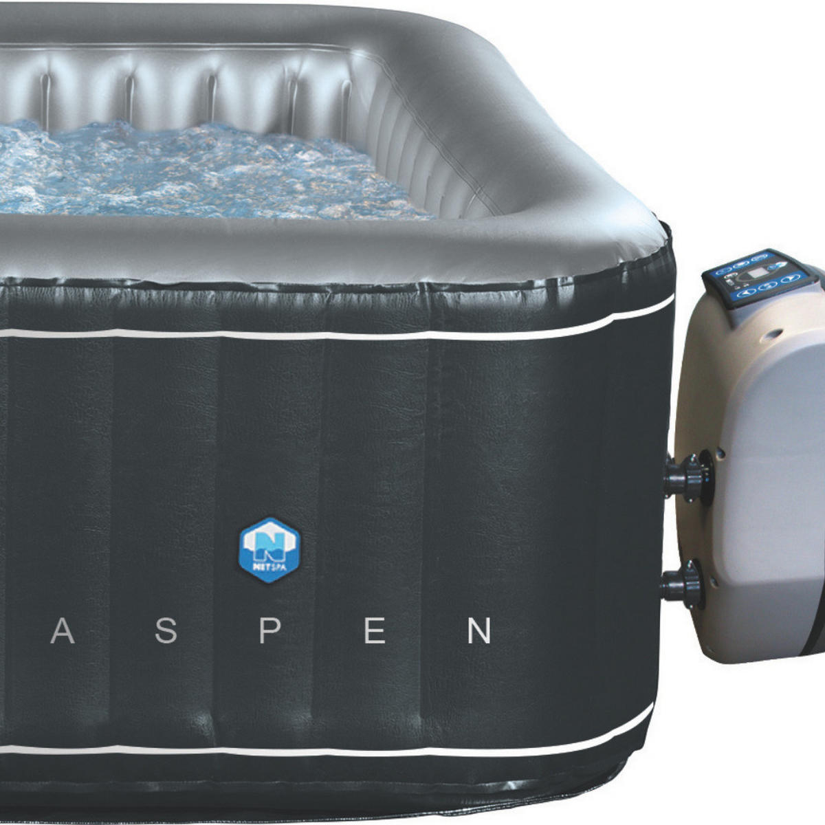 SPA WHIRPOOL 168x168 cm, Aufblasbar, Beheizbar, 4 Personen, Outdoor, Indoor, Jacuzzi, Spa, Hot Tub, Pool, Eckig, robust, Ganzjahresnutzung, Sommer - Schwarz, Kunststoff (168/70/168cm) - Aspen