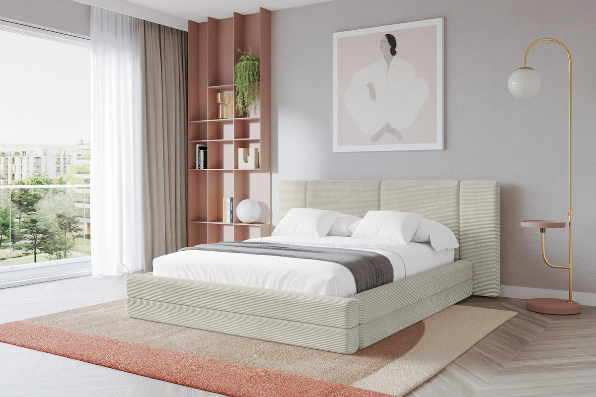 POLSTERBETT mit Bettkasten und Lattenrost, Boxbett ohne Matratze - TEVO 200x200 Creme - Sahara, Holzwerkstoff/Textil (200/200cm) - ALTDECOR