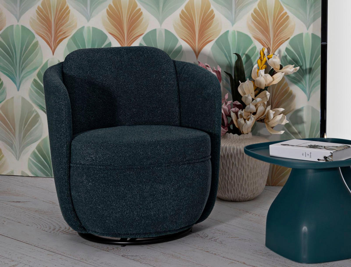 SESSEL Torino Ottanio Swivel, petrolfarben, goldfarben und schwarz, Polyester, Eisen und Sperrholz, 70 x 72 x 75 cm - Goldfarben/Petrol, Holzwerkstoff/Kunststoff (70/75/72cm) - Mauro Ferretti