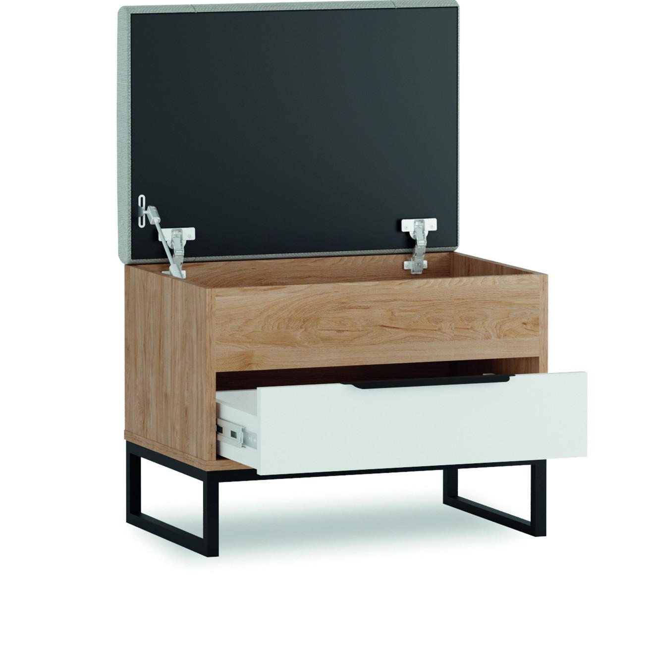 TRUHE Kind Hickory, Weiß, mit Schublade - Schwarz/Braun, Holzwerkstoff (59/41/41cm) - Bettso