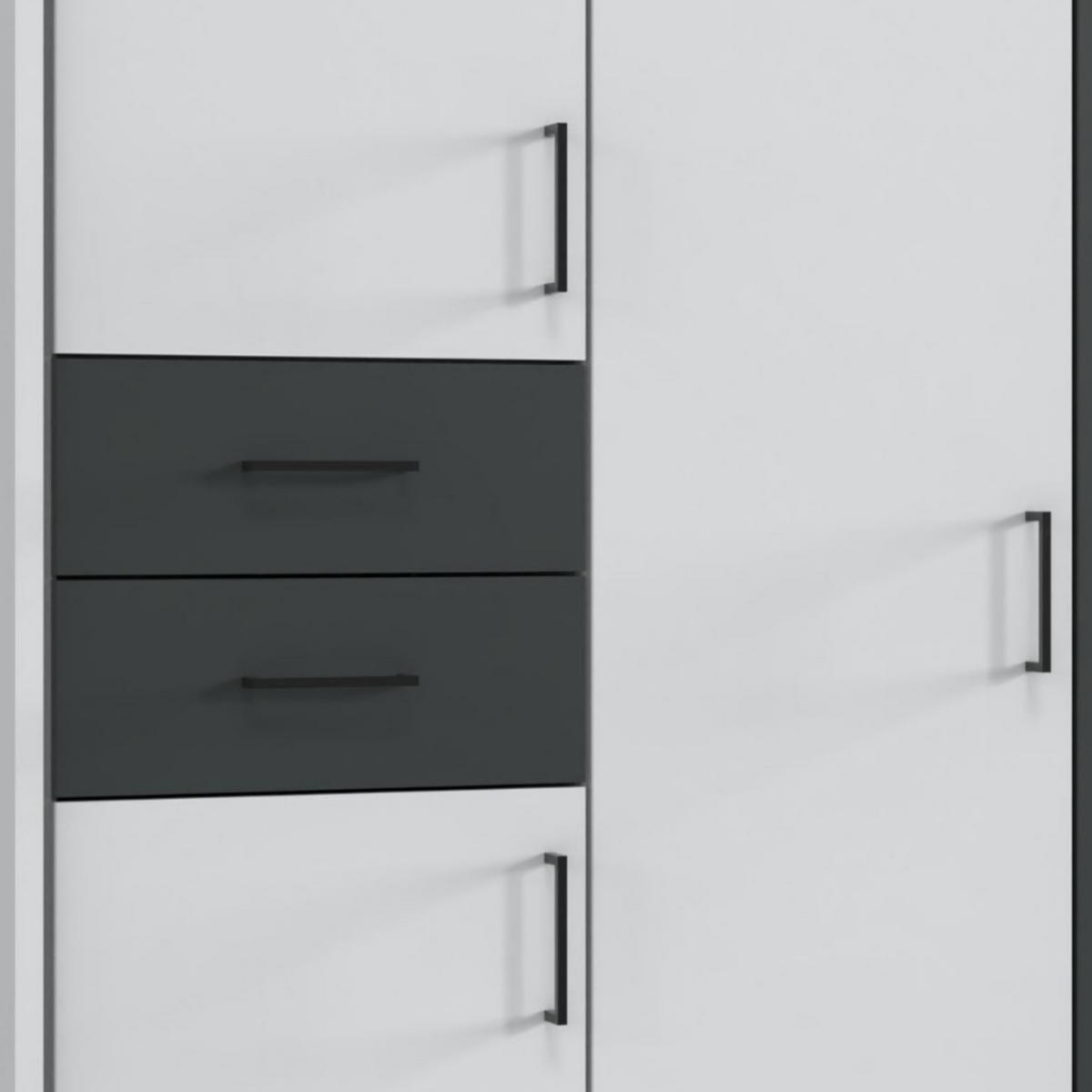 DREHTÜRENSCHRANK Kleiderschrank 313 cm mit Schubkästen & Passepartout & 3 Spiegeltüren, Weiß mit Absetzungen in Grafit, Griffe schwarz / 22584 - Graphitfarben/Schwarz, Holzwerkstoff/Kunststoff (313/210/58cm) - luma-home