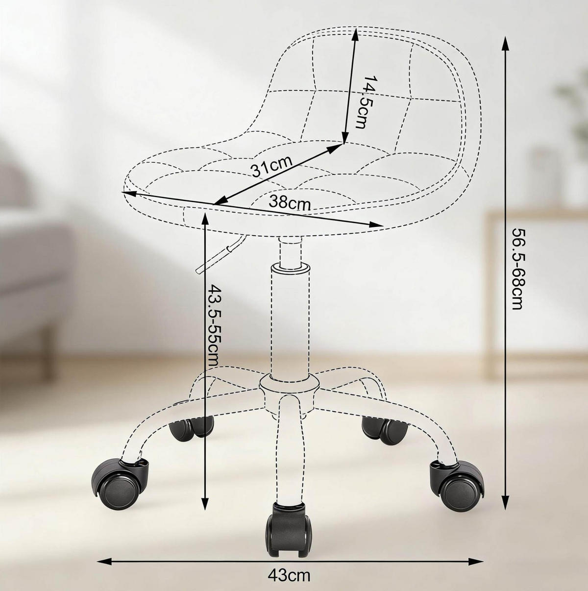 BÜROSTUHL höhenverstellbar Samt Cream White - Weiß, Metall (38/68/31cm) - Meubliv