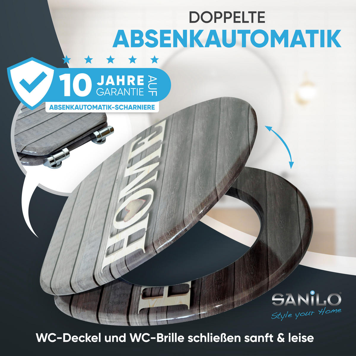 WC-SITZ mit Absenkautomatik Welcome - Braun, Holzwerkstoff (38/6/47cm) - Sanilo