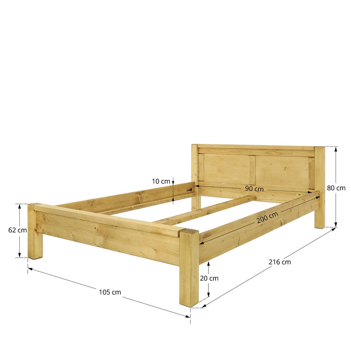 BETT aus Massivholz Sara - Honig, Holz (90/200cm) - Seart