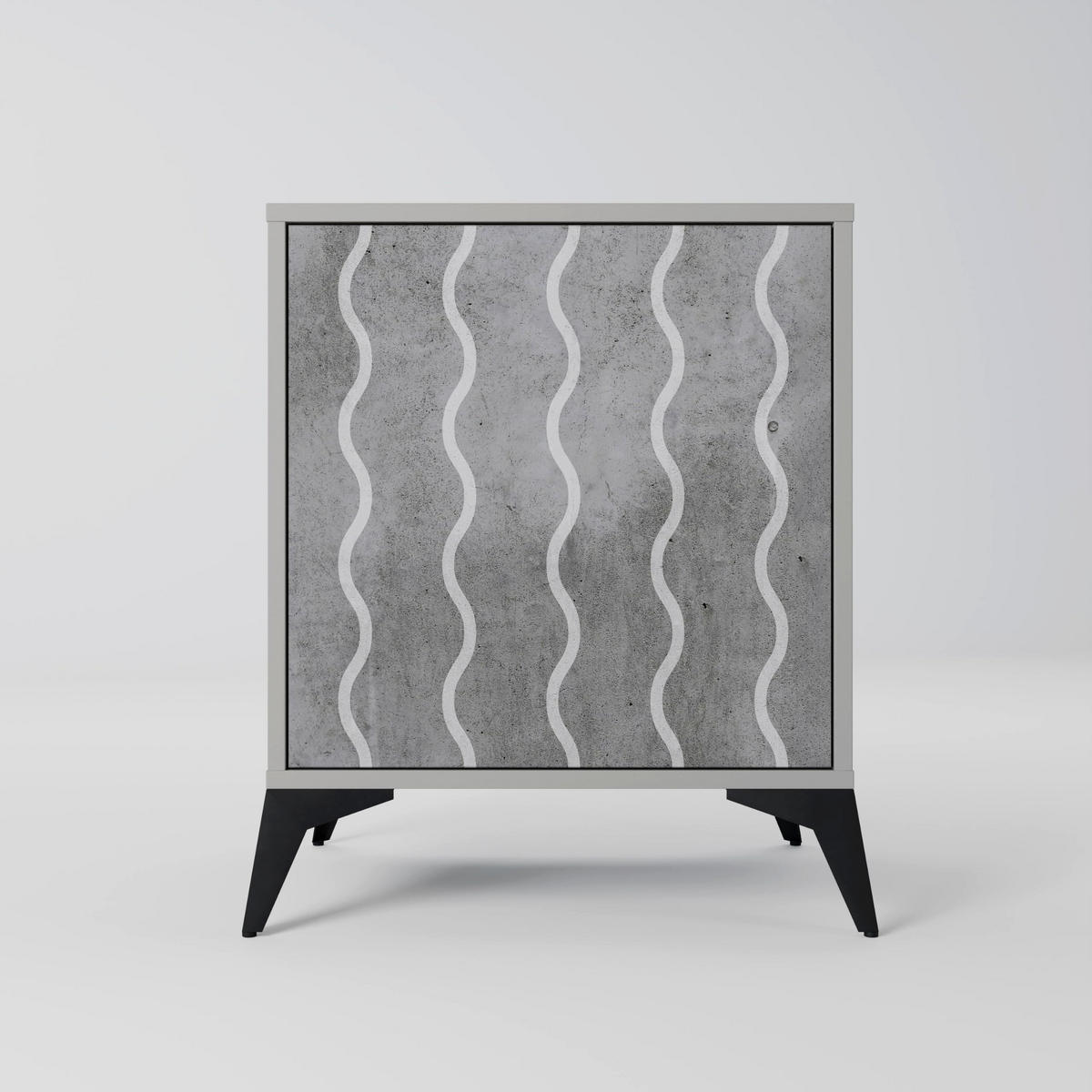 SIDEBOARD WAVES OF CONCRETE, Grau, 57,5x42x70,5 cm, Schwarze Metall-Sternfüße - Multicolor/Schwarz, Holzwerkstoff/Metall (57.5/70.5/42cm) - SpaceRebels