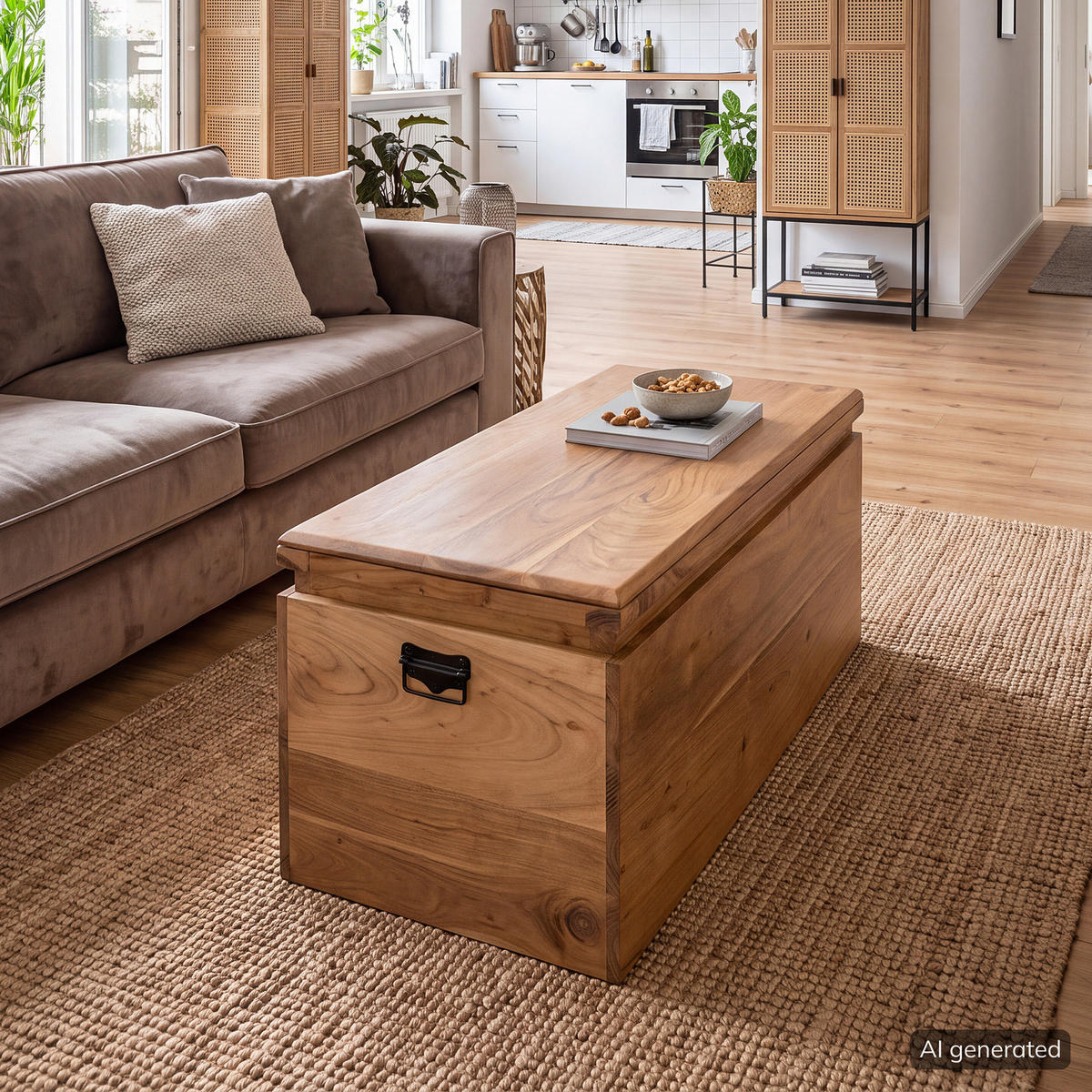 MASSIVER TRUHENTISCH - Akazie Hell - Hellbraun/Akaziefarben, Holz (40/80/40cm) - home24