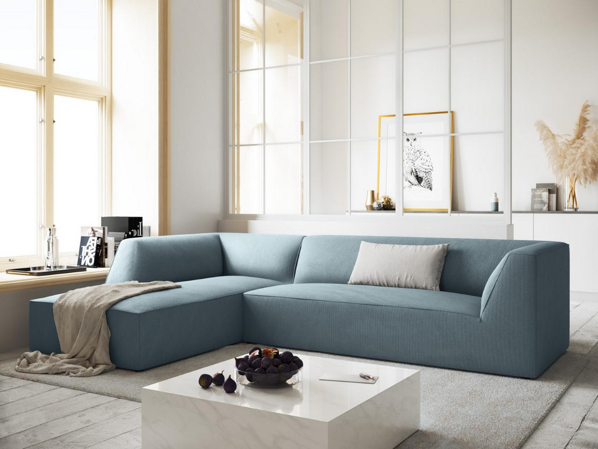 ECKSOFA links Ruby aus Cord hellblau 4 Sitzplätze - Hellblau, Textil (180/273cm) - Micadoni