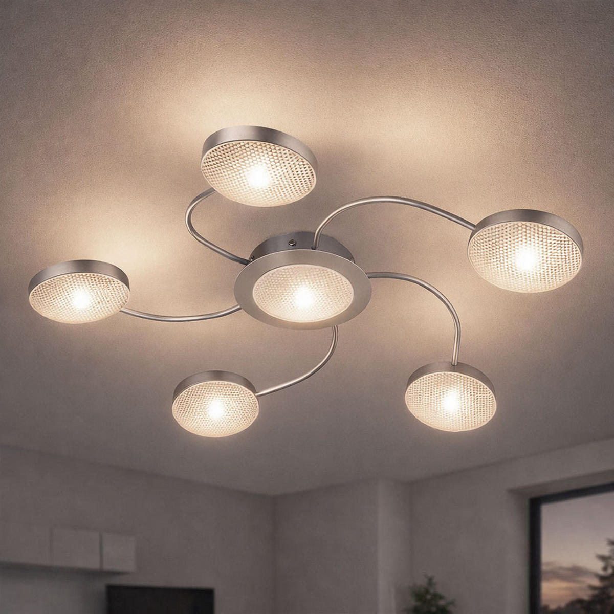 LED DECKENLEUCHTE TINA Nickel Matt Silber - Silberfarben, Metall (43/43/6cm) - Globo Lighting