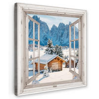 LEINWANDBILD Winterlandschaft - Hütte - Berge - Ausblicke - Aussicht - Natur 50x50 cm - Weiß Hochglanz, Textil (50/50cm) - MuchoWow