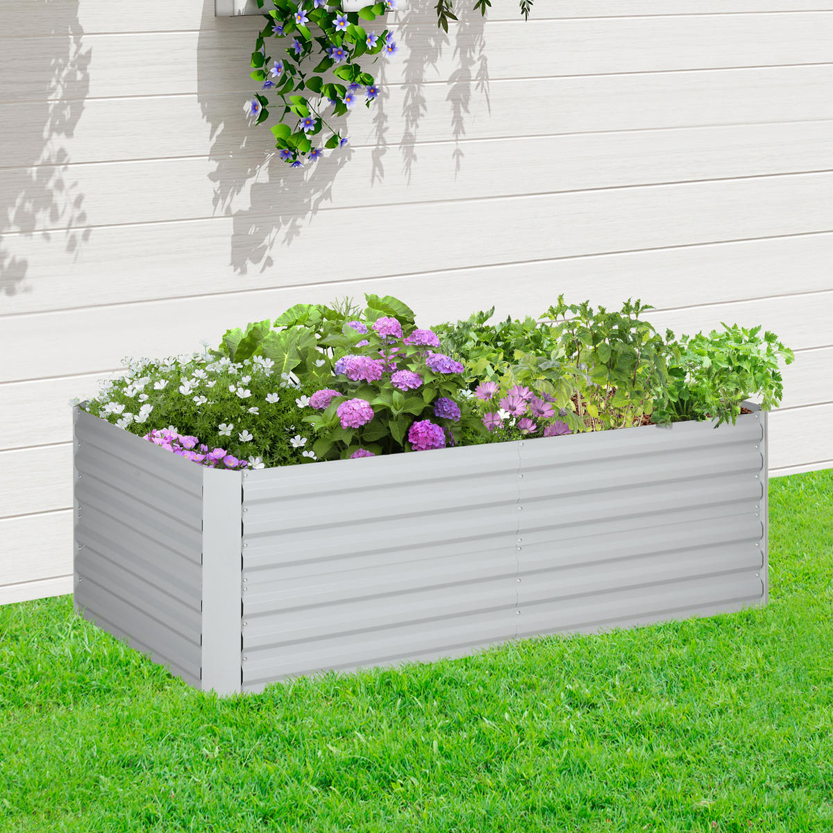 HOCHBEET, 180L x 90B x 59H cm - Hellgrau, Metall (90/59/180cm) - Outsunny