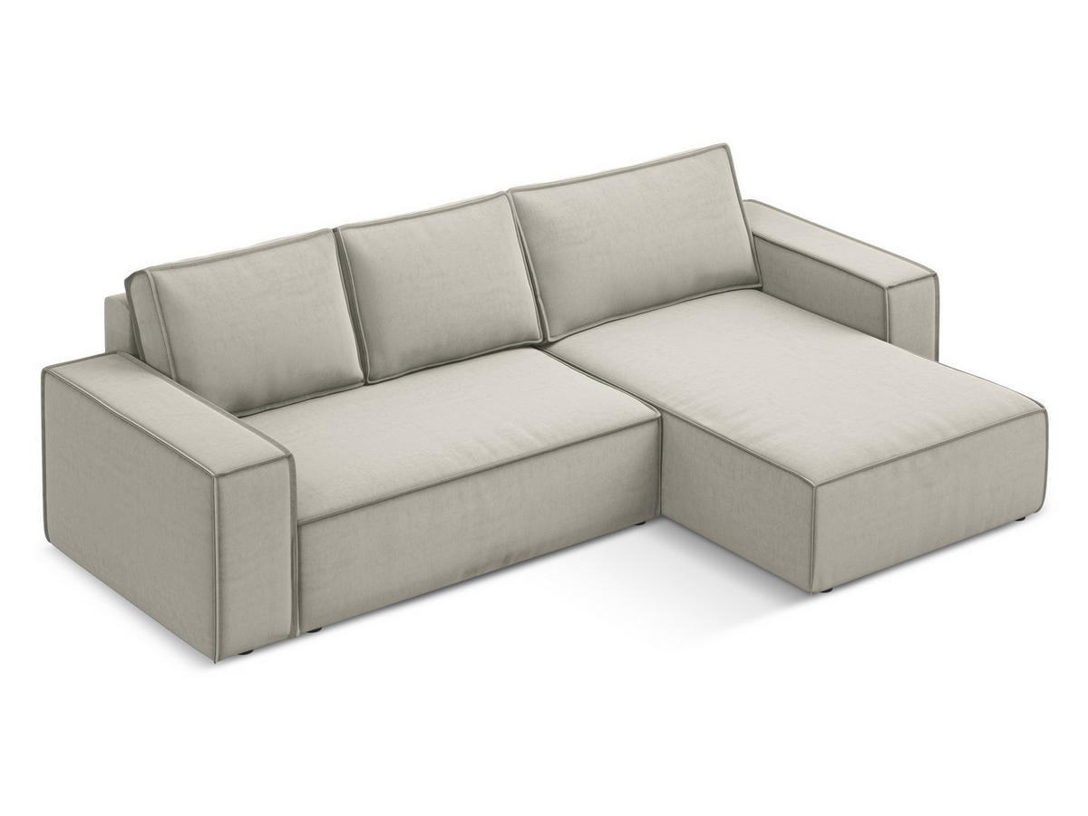 ECKSOFA mit Schlaffunktion Samt Stoff Creme - Perlmutt/Creme, Kunststoff/Textil (290/185cm) - Makamii