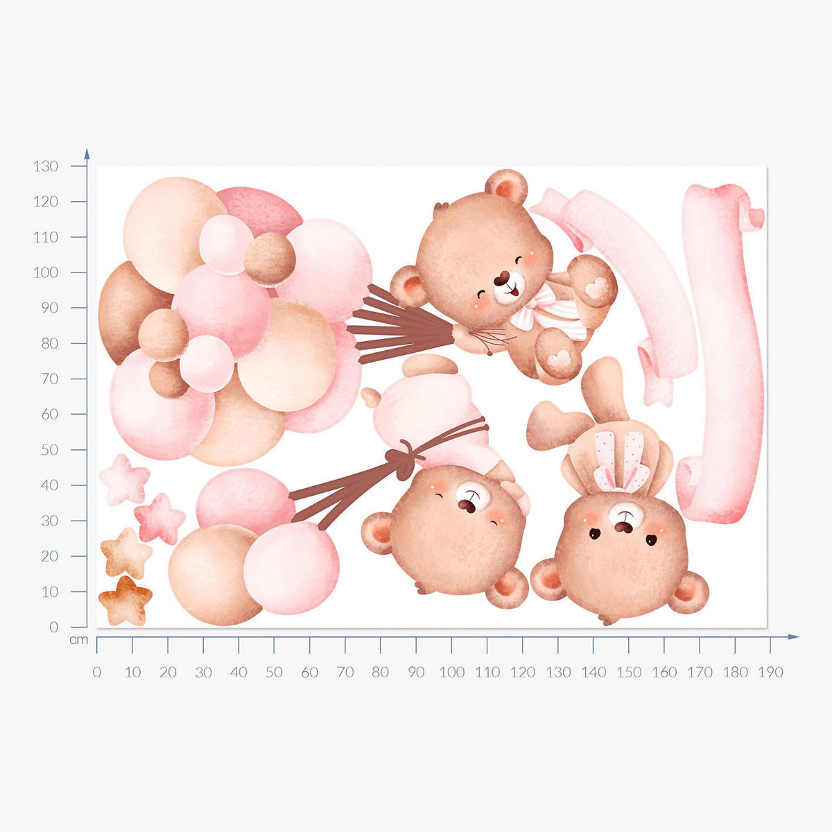 WANDAUFKLEBER 130x189cm - Teddybären und Luftballons - Multicolor, Kunststoff (130/189/0.1cm) - Wallfluent