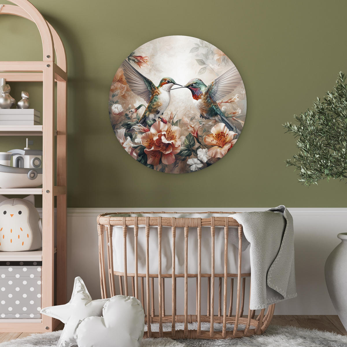 WANDBILD Kolibri - Vögel - Blumen - Natur 60x60 cm - Altrosa, Kunststoff (60/60cm) - MuchoWow