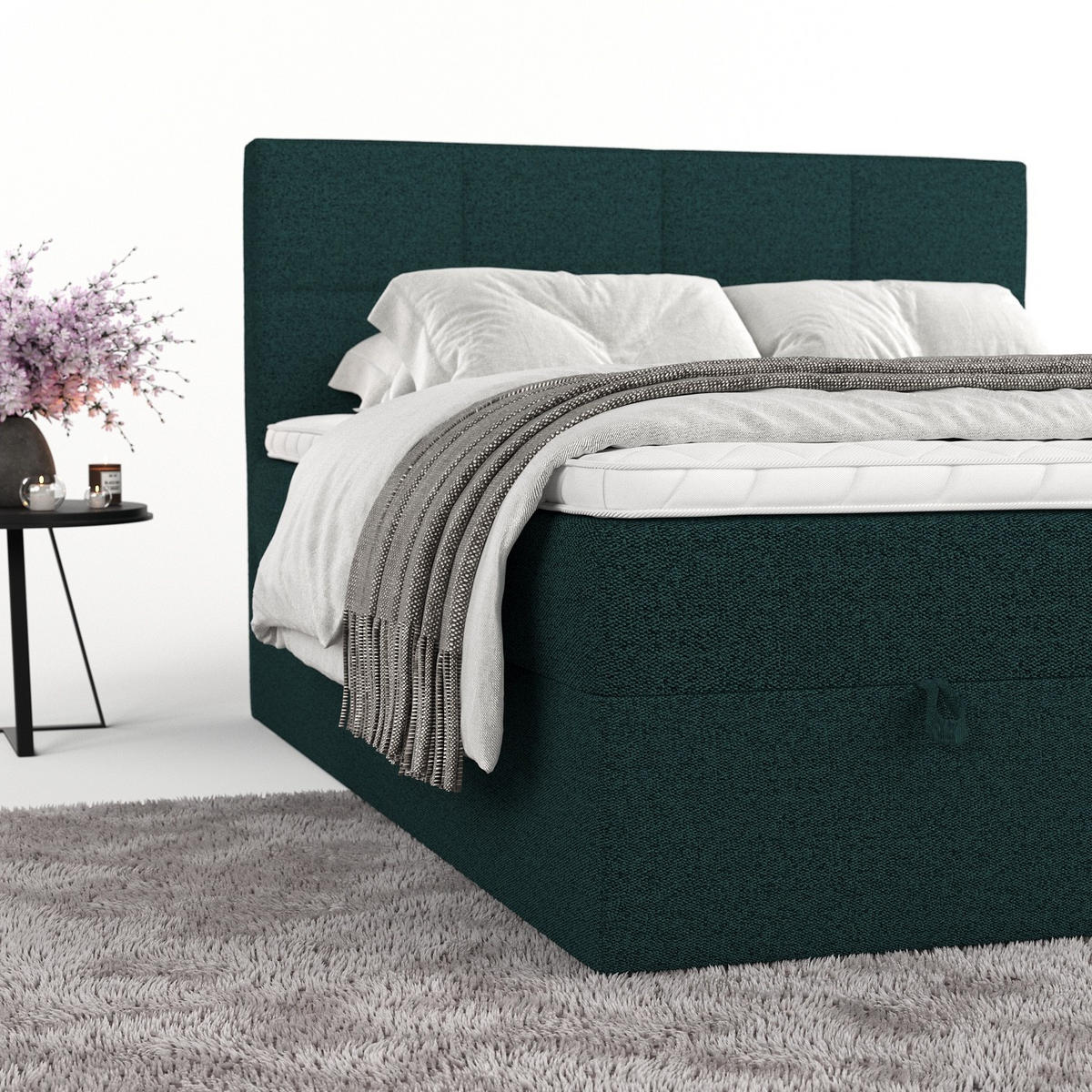 BOXBETT Velto 180/200 cm Grün im Riva Stoff - Schwarz/Grün, Holz/Holzwerkstoff (180/200cm) - AltaBeds