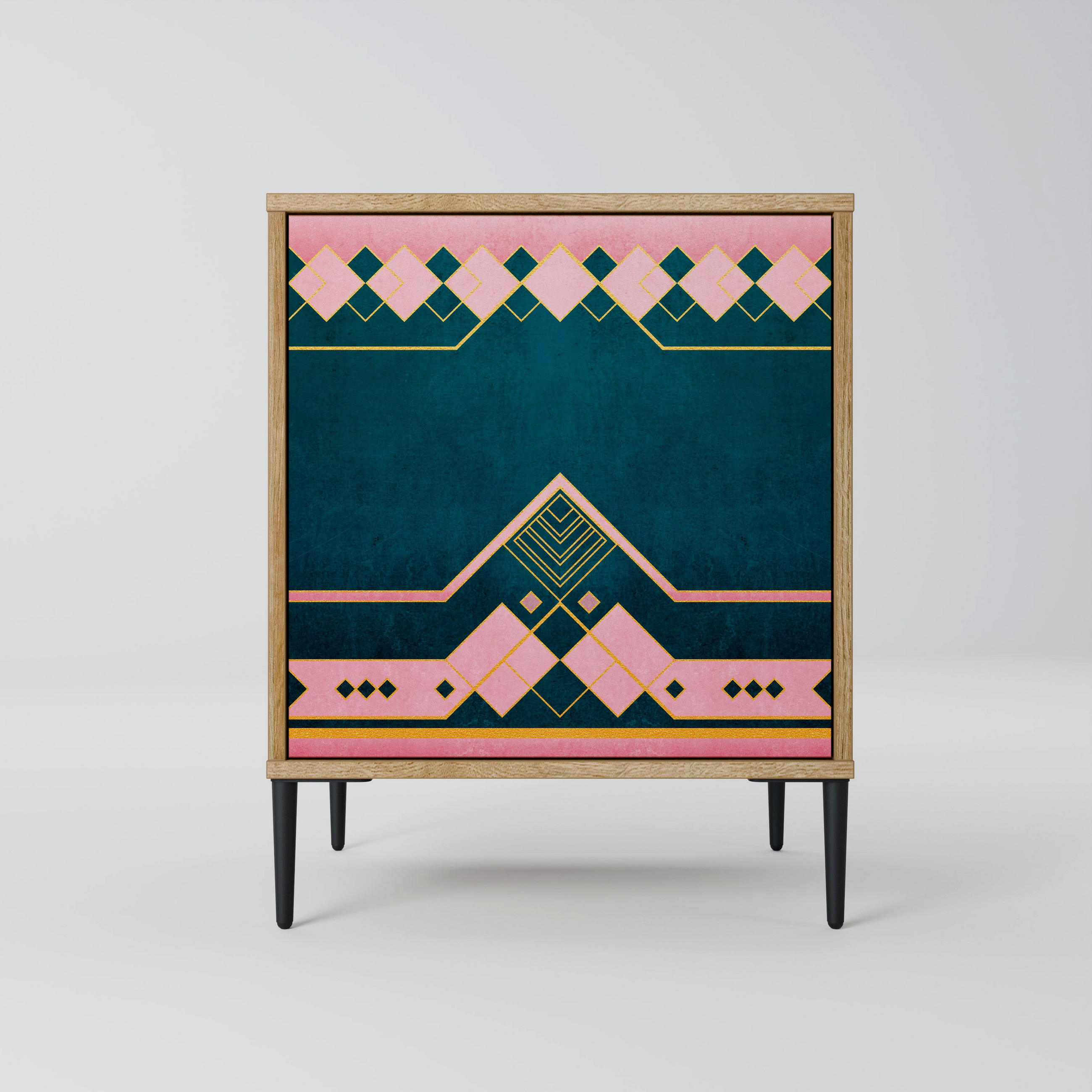 SIDEBOARD ROYAL COMPOSITION, Eichefarben, 57,5x42x72,5 cm, Schwarze Metallfüße - Eichefarben/Multicolor, Holzwerkstoff/Metall (57.5/72.5/42cm) - SpaceRebels