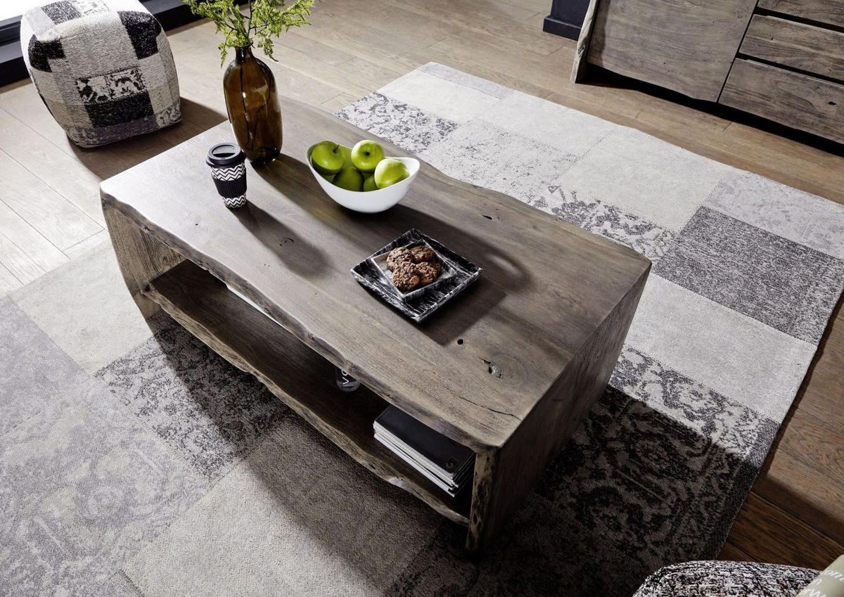 COUCHTISCH 120x60x45 Akazie grau lackiert PURE ACACIA #430 - Grau, Holz (120/60/45cm) - Massivmoebel24