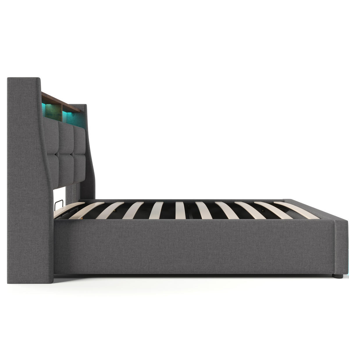 POLSTERBETT 90/200 cm grau mit USB-Anschluss und LED-Beleuchtung - Grau, Textil (90/200cm) - OKWISH