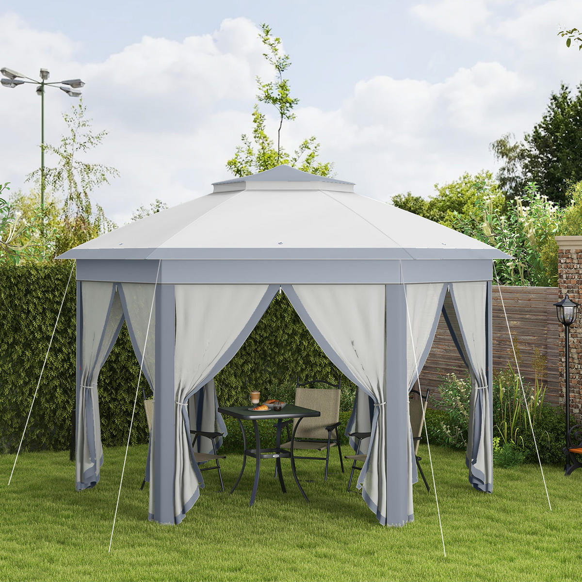 FALTPAVILLON, Kaffee+Beige+Braun, Metall, Polyester - Grau, Metall (405/285/405cm) - Outsunny