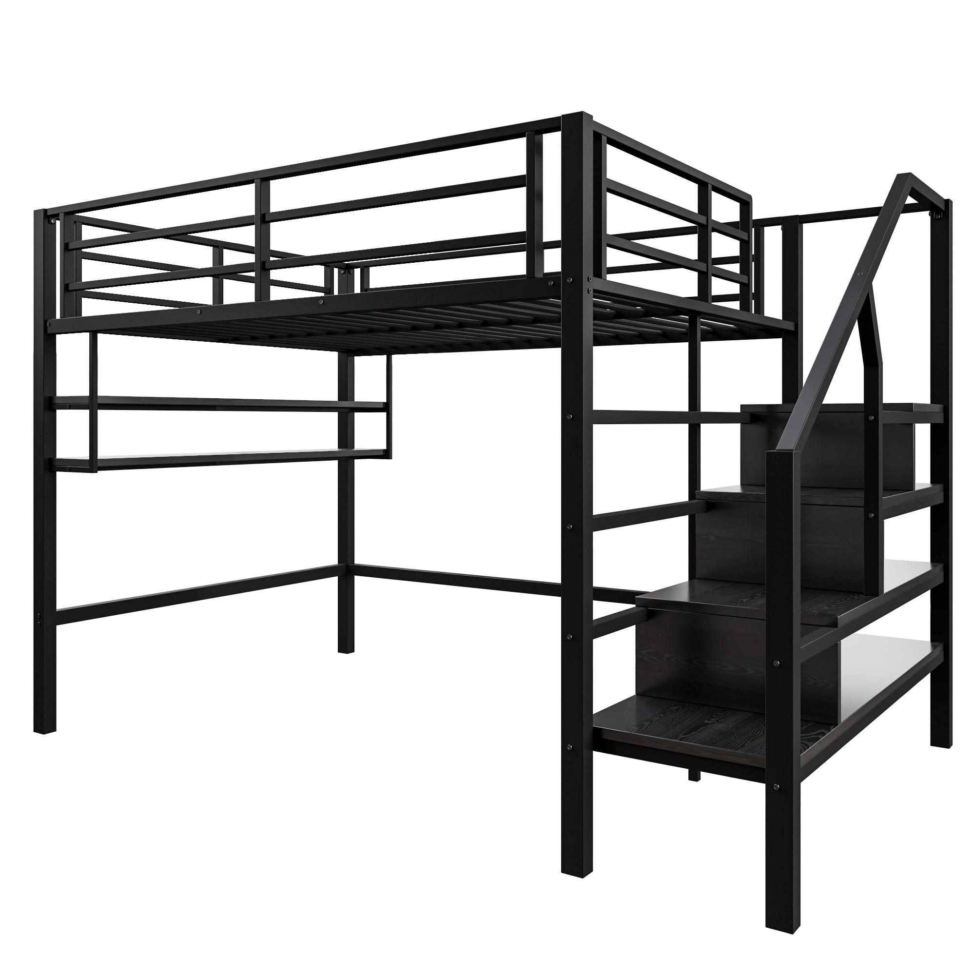 HOCHBETT mit Stauraum und Geländer Schwarz 140x200 cm Metall - Schwarz, Metall (140/200cm) - SONNENH