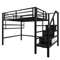 HOCHBETT mit Stauraum und Geländer Schwarz 140x200 cm Metall - Schwarz, Metall (140/200cm) - SONNENH