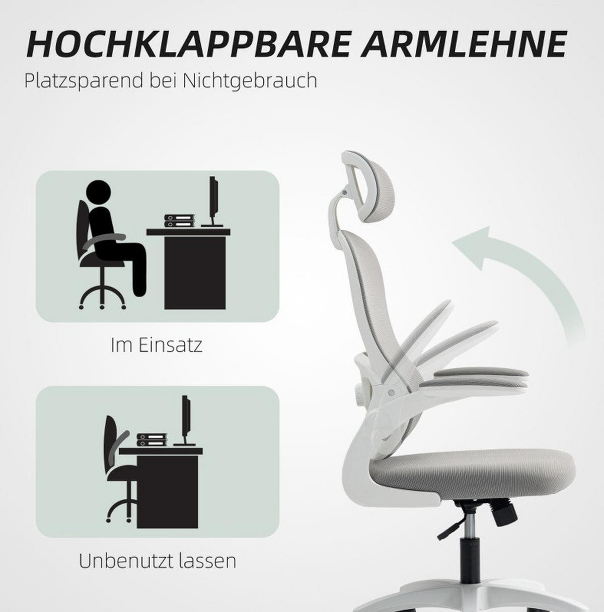 DREHSTUHL ergonomisch, höhenverstellbar mit Netzrücken und drehbarem Kopfteil, belastbar bis 120 kg, 64/62/115 cm, Grau - Grau, Kunststoff (62/115/64cm) - Redom