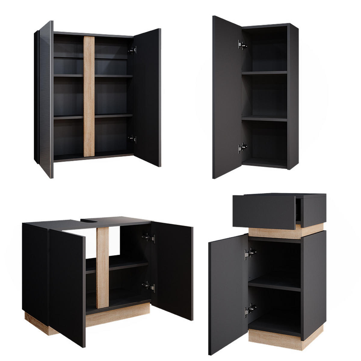 BADMÖBEL-SET Gloria Anthrazit 4 Teile - Anthrazit/Sonoma Eiche, Holzwerkstoff (70/55/34cm) - Vicco