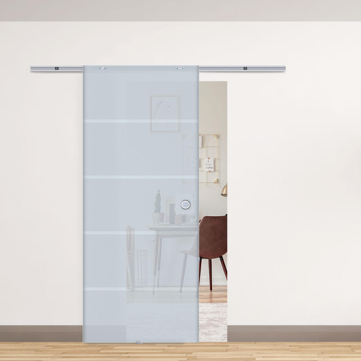 GLASSCHIEBETÜR Aluminium Sicherheitsglas Transparent - Transparent/Silberfarben, Glas/Metall (0.8/205/90cm) - HOMCOM
