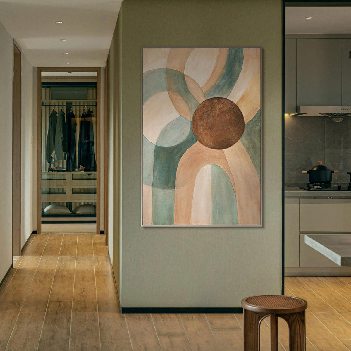 GEMÄLDE Kreislauf des Lebens Schattenfugenrahmen Beige 140x100 cm - Beige, Holz (140/100cm) - YS-art gallery