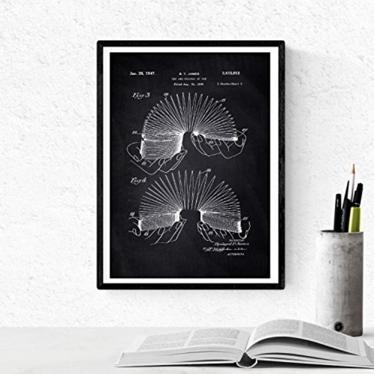 POSTER Set mit 4 Schwarz Patenten SPIELPLATZ A4 Schwarzer Rahmen - Schwarz, Papier (29.7/3cm) - Nacnic