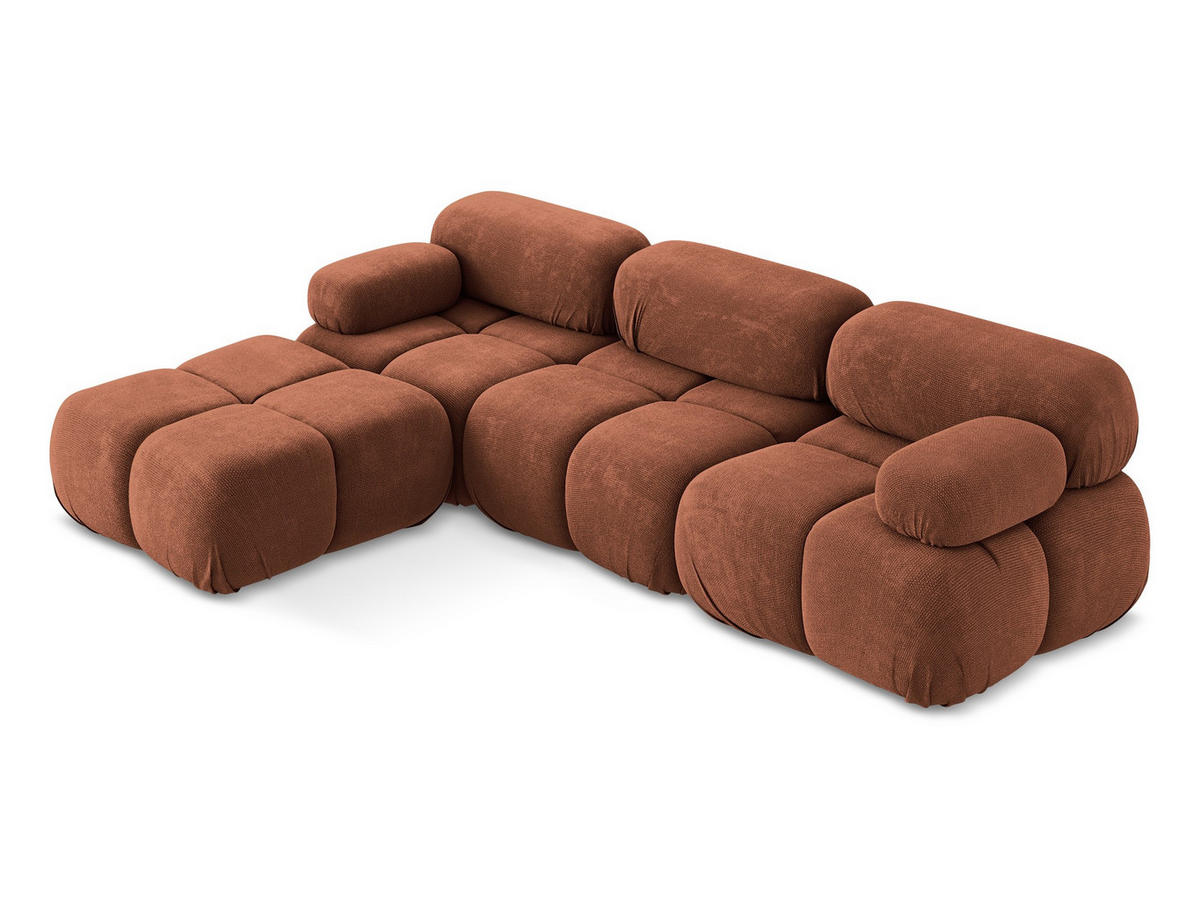 ECKSOFA Beidseitig Chenille Stoff Orange - Terra cotta/Schwarz, Kunststoff/Textil (285/191cm) - Makamii