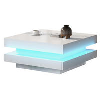 COUCHTISCH mit drehbarer Tischplatte 70x70 cm Hochglanz Weiß mit LED - Weiß, Holzwerkstoff (70/70/36cm) - Meubliv