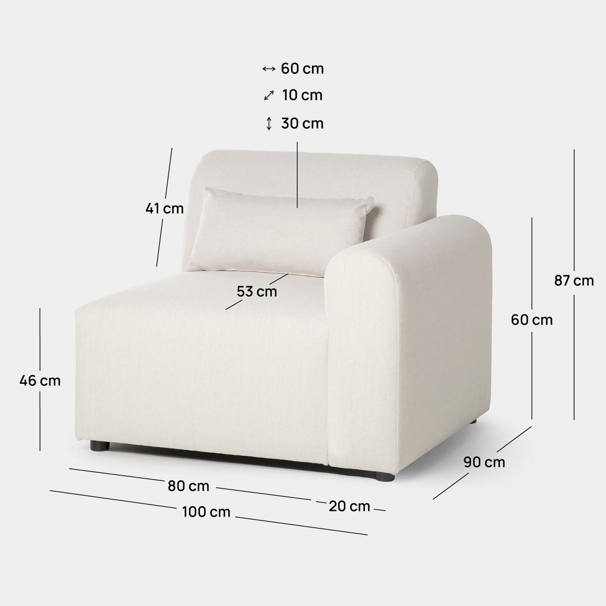 SOFA MODULARES Cillian Beige 100 cm x 87 cm - Beige, Textil (100/87/90cm) - Klast Home